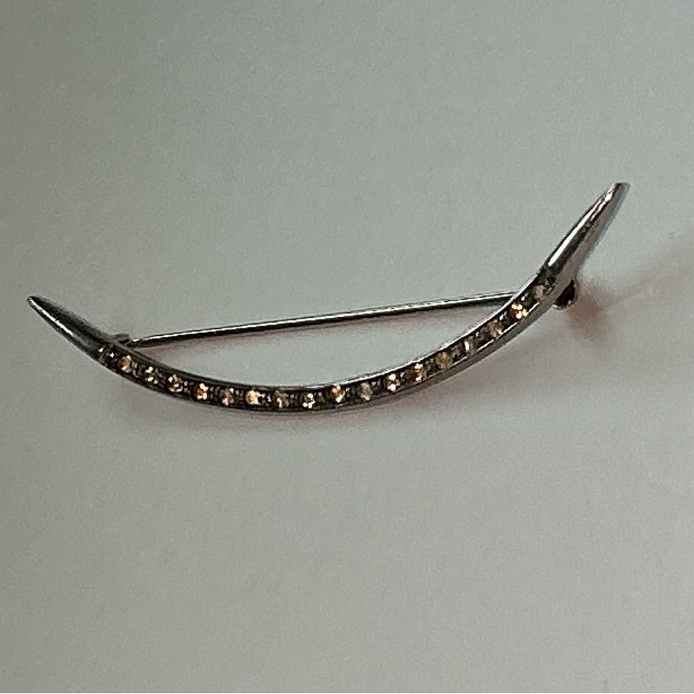 Vintage Crescent Sterling Silver Rhinestone Brooch Pin. - Picture 3 of 6